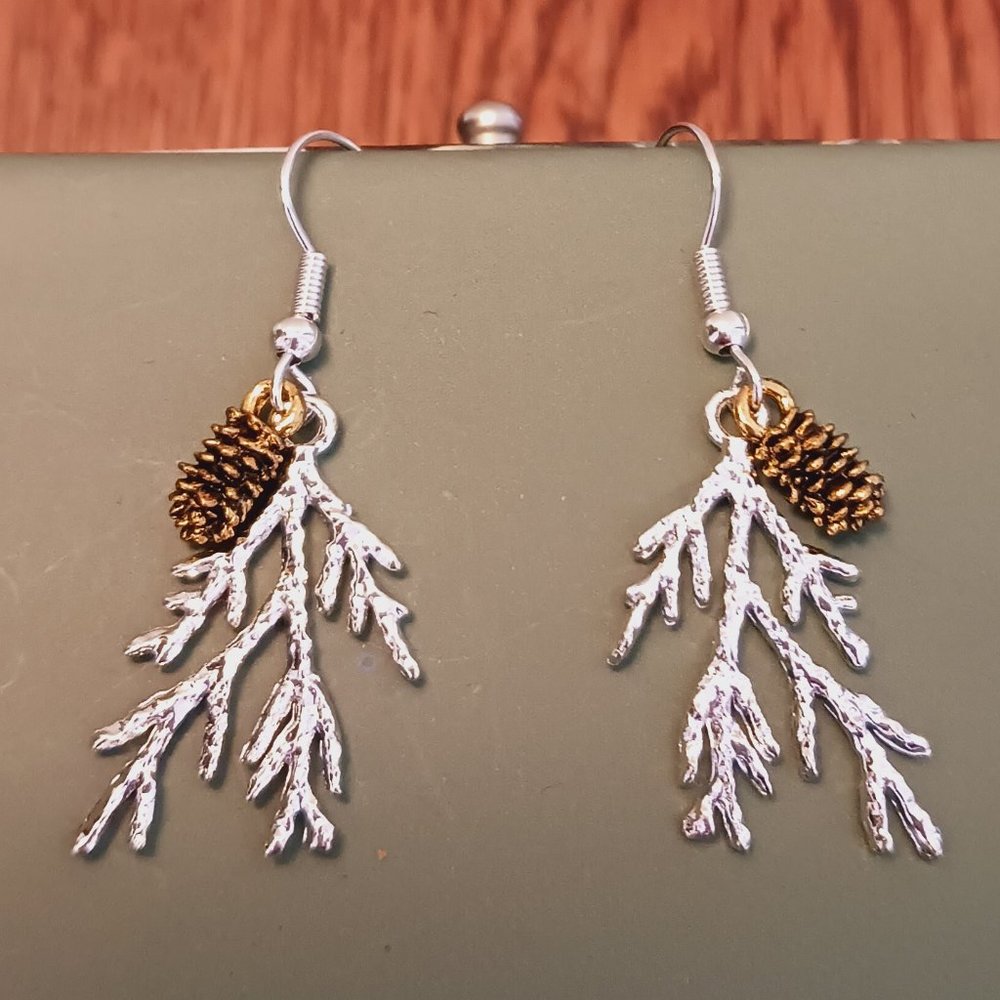 Pine Earrings w/Mermaid teardrop Druzy studs